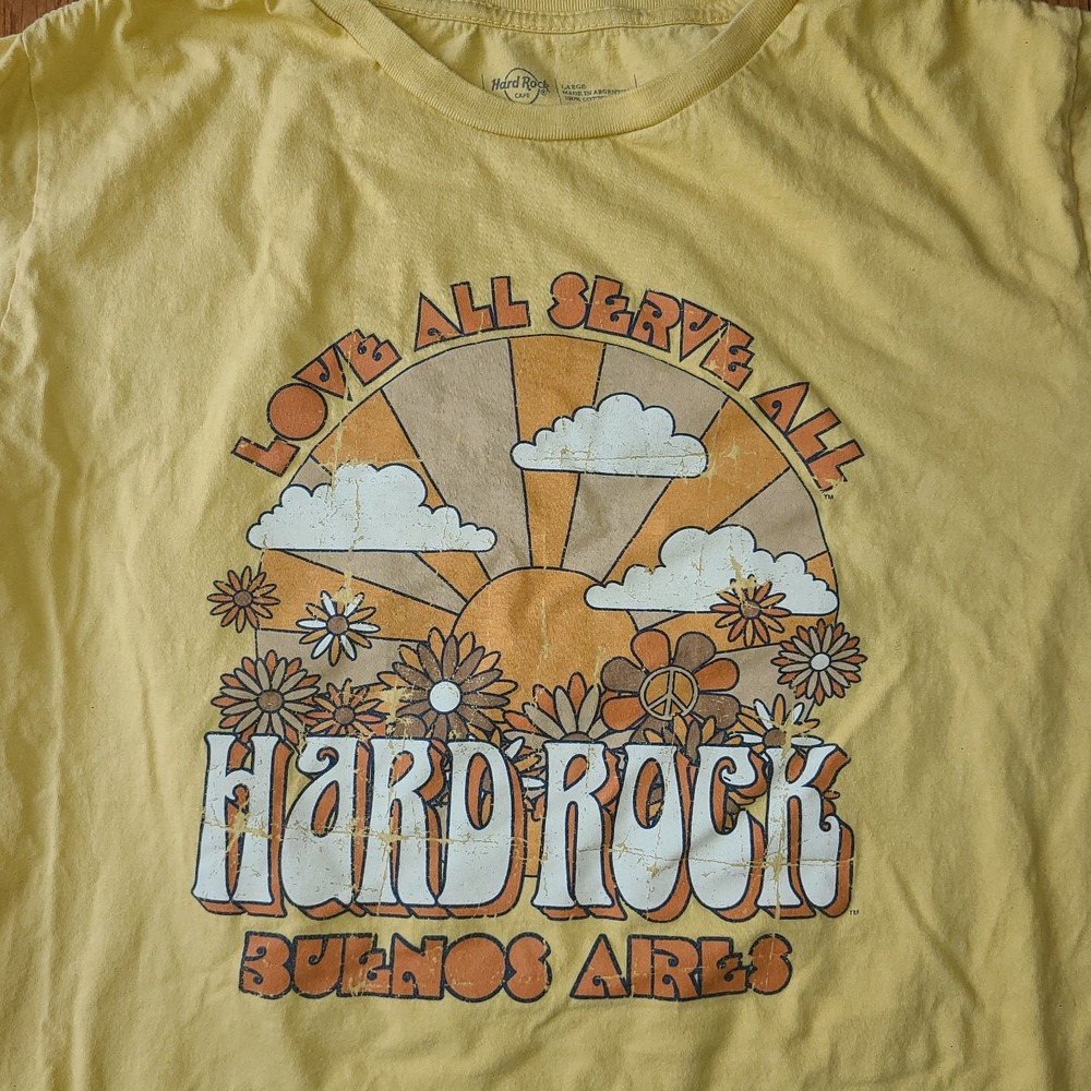 VTG Hard Rock Buenos Aires Shirt Mens Lg Music Cotton Groovy 90s Graphic Yellow